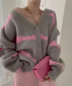 Sweaters for Women Aesthetic Cute Knitted Crochet Tops Thick Cardigans Woman Y2k Harajuku Autumn Winter Vintage Korean Fashion