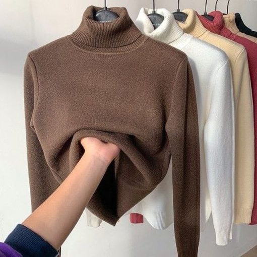 Turtle Neck Winter Sweater Women Elegant Thick Warm Female Knitted Pullover Loose Basic Knitwear Jumper