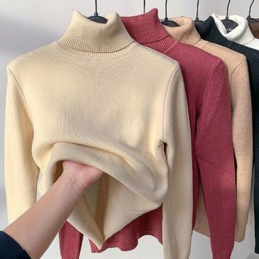 Turtle Neck Winter Sweater Women Elegant Thick Warm Female Knitted Pullover Loose Basic Knitwear Jumper