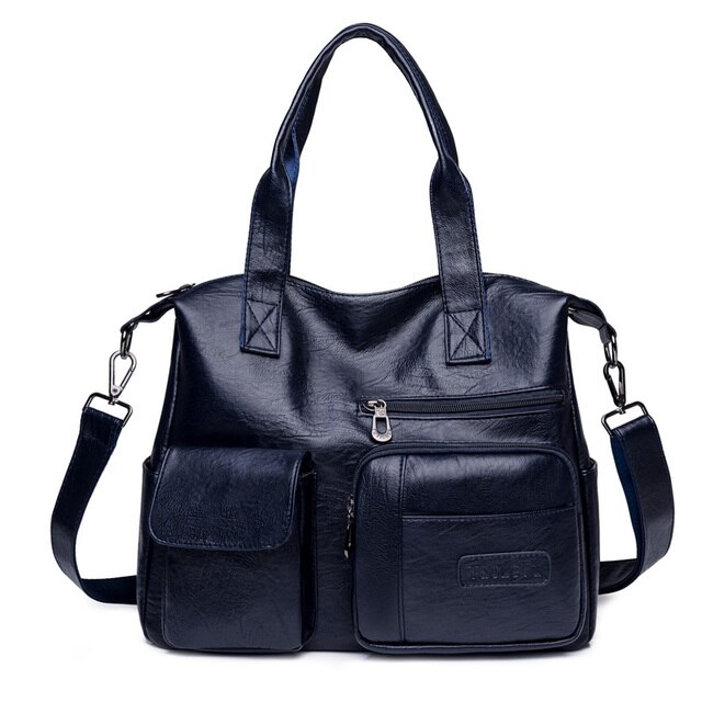 Vintage Casual Style Big Shoulder Bags for Women PU Leather Solid Color Luxury Tote Handbags Ladies Trendy Simple Messenger Bag