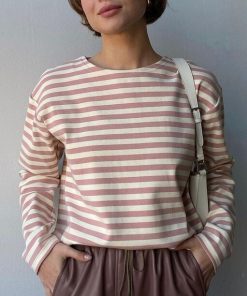 Loose Long Sleeve Striped Tee Shirt Women 2022 Spring O-Neck Casual Cotton T-shirt Female Basic Korean Tops