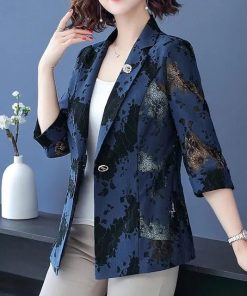 Women Blue Blazers Chic Tops Long Sleeve Women's Jacket Lace Suits Outerwear Stylish Tops