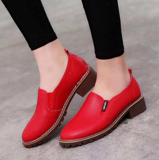 Women Flat Shoes Round Toe Lace-Up Oxford Shoes Woman Genuine Leather Brogue Women Shoes