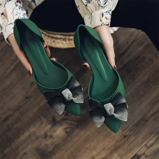Women Shoes Bowtie Two Piece Slip on Pumps Ladies Pointed Toe Shallow Jelly Shoes Mid Heel.jpg 640x640