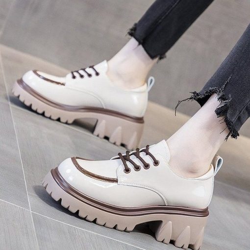 Women s Patent Leather Square Toe Cross Strap Sawtooth Thick Sole Non slip Loafers Color Matching.jpg 640x640 2
