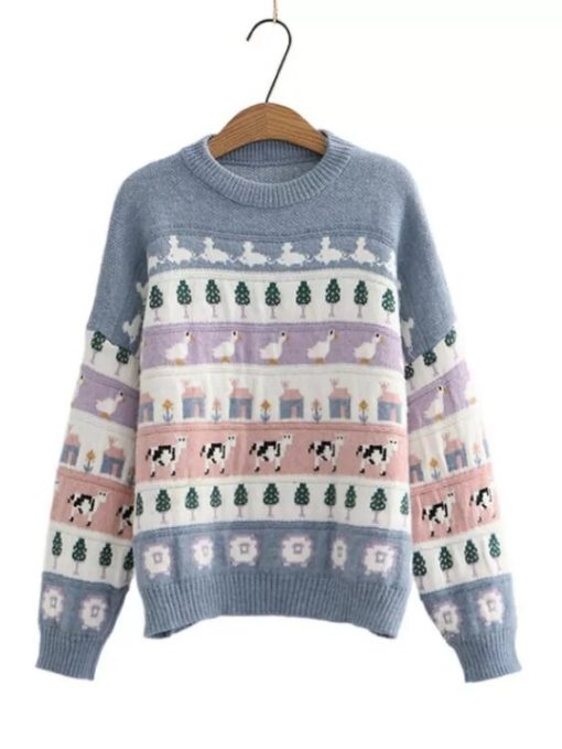 Women's Y2K Kawaii Sweaters Cute Cartoon Animal Sweet Oversized Sweater Loose Warm Winter Jumpers Long Sleeve Knitted Pullovers