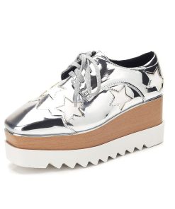 Women’s Patent Leather Stars Platform Casual Shoesmain image02022 Autumn Women Patent Leather Stars Flat Platform Casual Shoes Fashion Lace Up Brogue Shoes Footwear