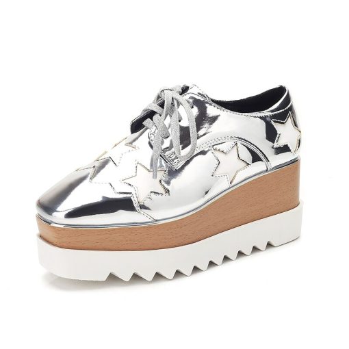 Women’s Patent Leather Stars Platform Casual Shoesmain image02022 Autumn Women Patent Leather Stars Flat Platform Casual Shoes Fashion Lace Up Brogue Shoes Footwear