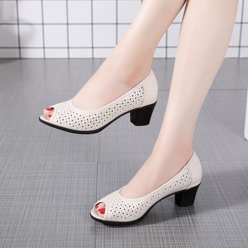 Women’s Casual New Soft Sandalsmain image02022 New Soft Sandals For Mum Fashion Women Mid Heels Summer Shoes Hollow Out Slip On
