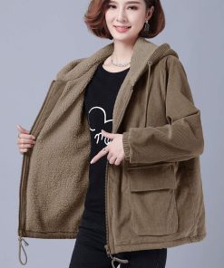 NewFashion Women Corduroy Jacket Female Velvet Thick Warm Coat Autumn Winter Casual Loose Hoodie Windbreaker Outerwear