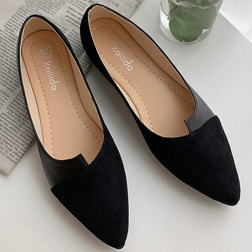 Women’s Flat Fashion Pointed Toe Ballet Loafersmain image035 40 Leather Shoes Splice Color Shoe Ballerina Slip on Shoes Women Flats 2020 Fashion Pointed