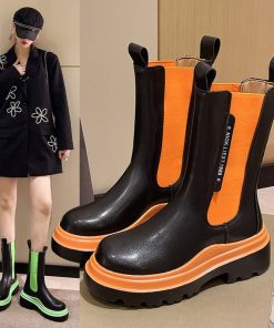 Women’s Chunky Platform Ankle Bootsmain image0Chunky Platform Orange Ankle Boots for Women Autumn 2022 Mix Color Chelsea Boots Woman Pu Leather