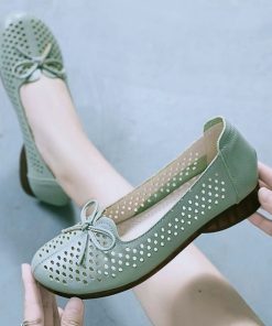 Women’s Flat Bow Knot Comfortable LoafersFlatsmain-image0Green-Womens-Flats-Bow-Knot-Women-s-Loafer-Cut-Out-Summer-Breathable-Slip-On-Shoes-Woman