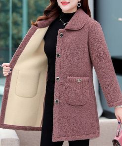 Women’s Autumn Winter Warm Mom Jacketsmain image0Middle aged Mothers Faux lamb Wool Coat 2022 Autumn Winter Loose Long sleeve Outerwear Solid Female