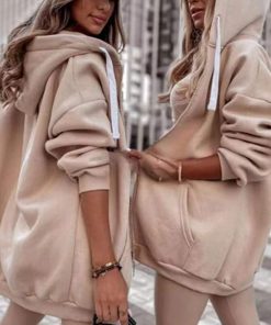 Women’s Casual Loose Hooded Sweatshirtsmain image0Women Casual Loose Hooded Sweatshirts Autumn Elegant Drawstring Solid Color Coat Tops Winter Elegant Long Sleeve