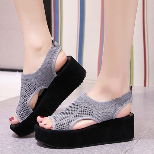 Women’s Wedge Fashion Comfortable Sandalsmain image0Women s Sandals Wedges Footwear Summer Platform Sandals Women Shoes Female Slip on Peep Toe Knitted