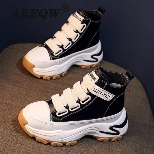 New Women’s Fashion Comfortable Sneakersmain image12022 New Women Sneakers Leather Platform Shoes Winter Fashion White Sneakers Ladies High Top Sneakers Vulcanized