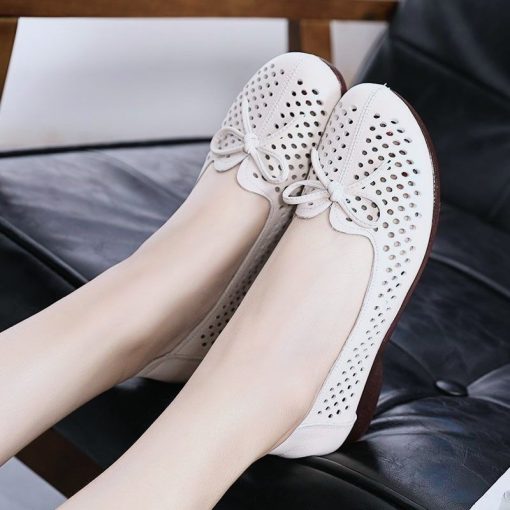 main image1Green Womens Flats Bow Knot Women s Loafer Cut Out Summer Breathable Slip On Shoes Woman
