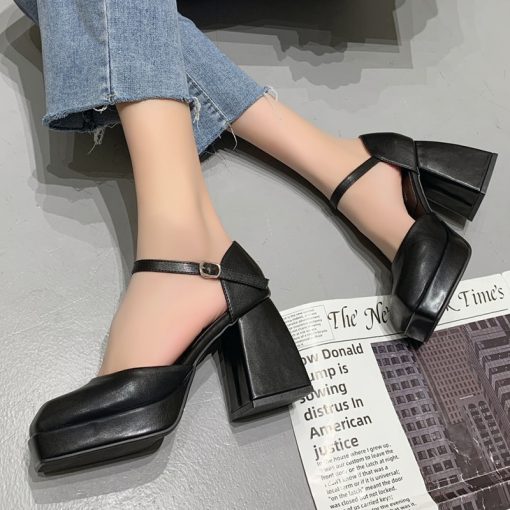 Women’s Ankle Strap Platform Pumpsmain image1Lucyever 2022 Ankle Strap Platform Pumps Women Pu Leather Square Toe Mary Jane Shoes Woman Goth