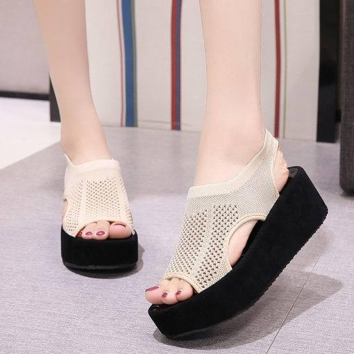 Women’s Wedge Fashion Comfortable Sandalsmain image1Women s Sandals Wedges Footwear Summer Platform Sandals Women Shoes Female Slip on Peep Toe Knitted