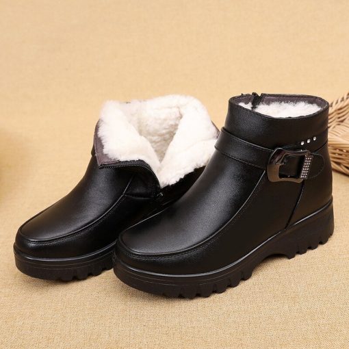 Women’s Fall Winter Genuine Leather Ankle Plush Bootsmain image2GKTINOO Fashion Winter Women Genuine Leather Ankle Boots Female Thick Plush Warm Snow Boots Mother Waterproof