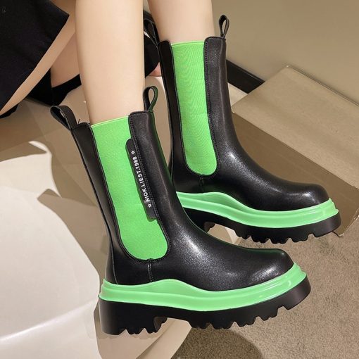 Women’s Chunky Platform Ankle Bootsmain image3Chunky Platform Orange Ankle Boots for Women Autumn 2022 Mix Color Chelsea Boots Woman Pu Leather