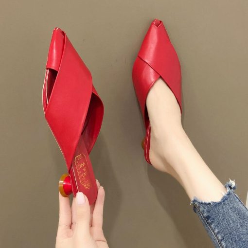 Women’s Fashion Pointed Toe Slip-Ons Sandalsmain image3Fashion women pointed toe red pu leather high heel shoes for summer lady party night club