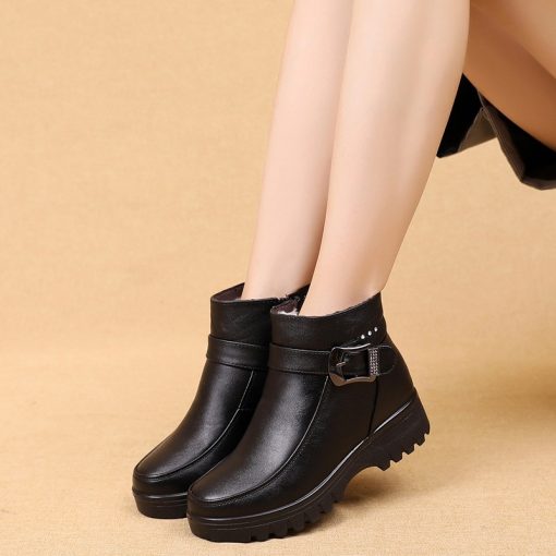 Women’s Fall Winter Genuine Leather Ankle Plush Bootsmain image3GKTINOO Fashion Winter Women Genuine Leather Ankle Boots Female Thick Plush Warm Snow Boots Mother Waterproof