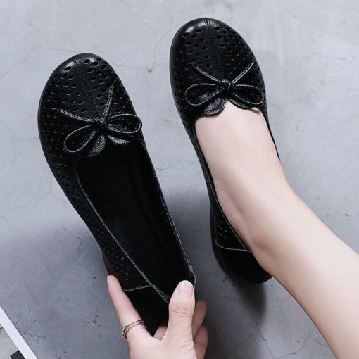 main image4Green Womens Flats Bow Knot Women s Loafer Cut Out Summer Breathable Slip On Shoes Woman