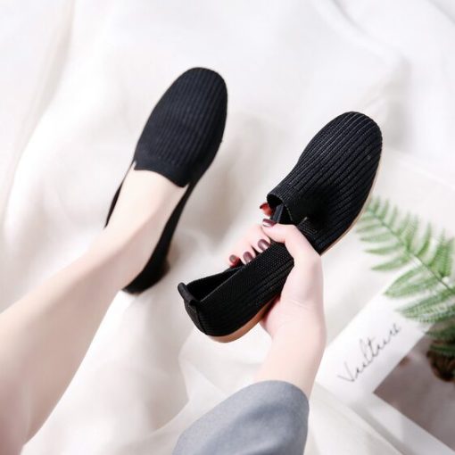 Women’s Breathable Knitted Loafers Shoesmain image4Pointed Toe Flats Ladies Flat Shoes Ballet Breathable Knit Mocasines De Mujer Gestante Bailarinas De Mujer