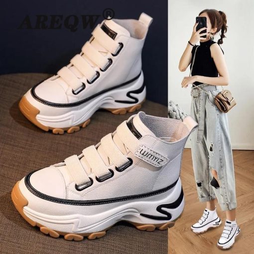 New Women’s Fashion Comfortable Sneakersmain image52022 New Women Sneakers Leather Platform Shoes Winter Fashion White Sneakers Ladies High Top Sneakers Vulcanized
