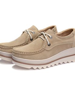 main image02020 Autumn Women Flats Thick Soled Leather Suede Platform Sneakers Shoes Female Casual Shoes Lace Up