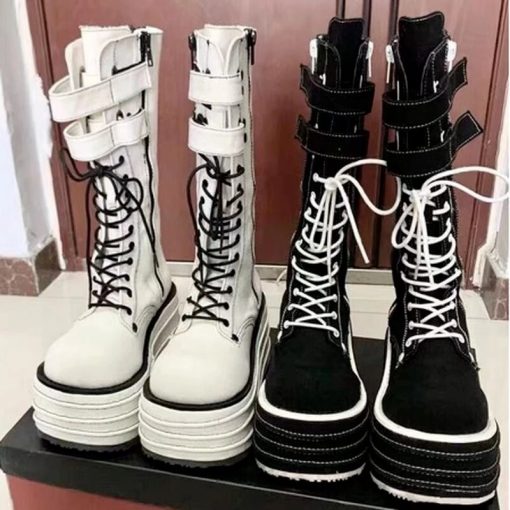 Autumn and Winter New Fashion Punk Women Knee-high Boots Thick-soled Boots Women Street Casual Street Shoes Botas De Mujer