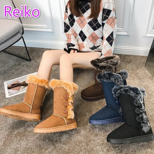 main image02021 Ladies Winter Snow Boots Round Toe Black Platform Riding Boots Long Hair Thickening Cold Resistance