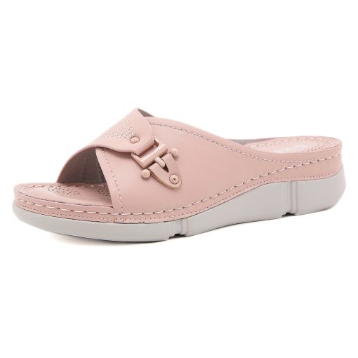 main image02021 Summer Shoes Women Slippers Thick Sole Women Slippers Flat Summer Holiday Shoes Soft Slides Pink