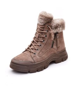 main image02022 Winter Shoes Women Snow Boots Thick Sole Warm Plush Cold Winter Shoes Genuine Leather Suede