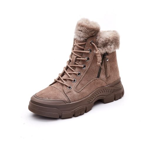 main image02022 Winter Shoes Women Snow Boots Thick Sole Warm Plush Cold Winter Shoes Genuine Leather Suede