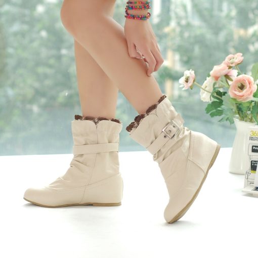 main image02022 new Women Boots Fashion Autumn Sweet Shoes Woman PU Leather Casual Buckle Lace Vintage Ankle