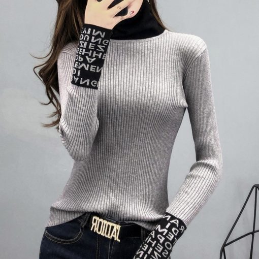 main image03803 Spring Autumn2022 Knitwear Sweater Women Long Sleeved Women Sweaters And Pullovers Turtleneck Slim Sweaters