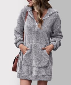main image0Autumn Winter Long Sleeve Plush Hoodies Women Warm Fluffy Flannel Pullover Pajama Loose Hooded Sweatshirts Mini
