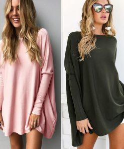 main image0Autumn Winter Pullover Tunic Women Fashion Solid Color Oversized Sweater Long Batwing Sleeve Shirts Casual Loose
