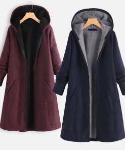 main image0Autumn and Winter New Padded Jacket Plus Velvet Thickened Hooded Padded Jacket Long Ladies Warm Padded