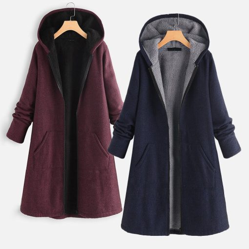 main image0Autumn and Winter New Padded Jacket Plus Velvet Thickened Hooded Padded Jacket Long Ladies Warm Padded