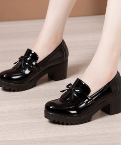 main image0Comemore Female Pumps Spring Slip on Tassels Medium Heels Oxford Women Shoes Woman Party Patent Leather