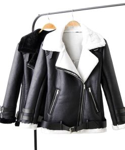main image0FMFSSOM Autumn Winter Faux Lamb Leather Jacket Warm Windproof Turn Down Collar Sheepskin Coat Women Pu