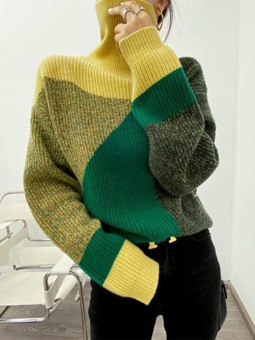 main image0Fashion Tops 2022 Women Korean Fashion Autumn Winter New Turtleneck Sweater Loose Long Sleeve Knitted Sweater