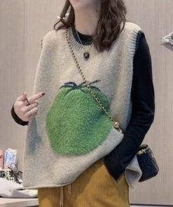 main image0Knit Vests Woman Winter 2022 Aesthetic Sleeveless Sweater Vest Long Gillet Cute Gilets for Women Kawaii