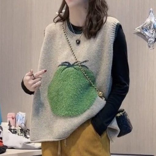 main image0Knit Vests Woman Winter 2022 Aesthetic Sleeveless Sweater Vest Long Gillet Cute Gilets for Women Kawaii
