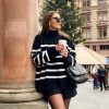Ladies Elegant Autumn Winter Sweater Women Pullovers Oversized Loose Striped Casual Knit Chic Jumper Women Sweater Tops Female