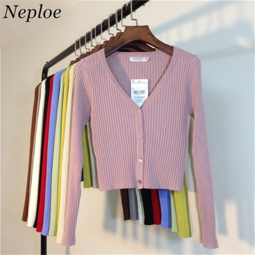 main image0Neploe Spring Newly Patchwork Women Cardigans 2022 Fashion Slim Ladies Knitted Sweater Long Sleeve Buttons Sweater